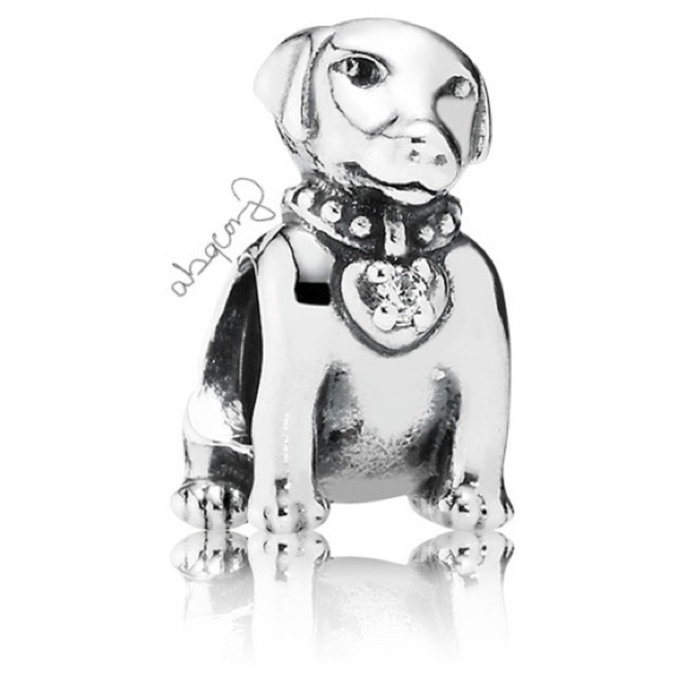 EUC Pandora 791379CZ Sterling Silver Labrador Dog Animal Bead w/ Clear Zirconia